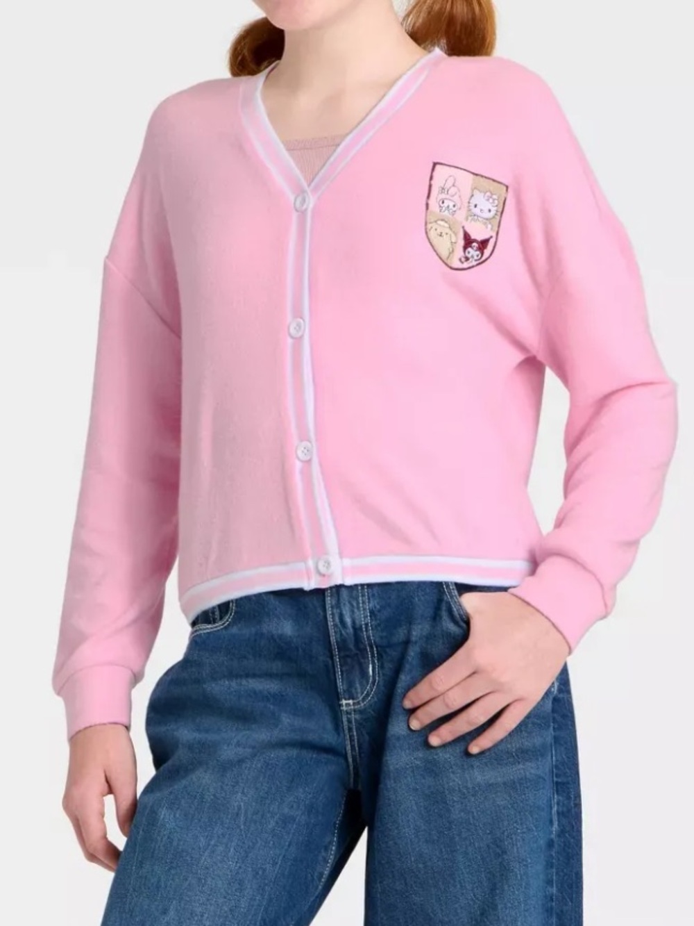 Hello Kitty Pink Button-Front Kids Cardigan with Character Patch